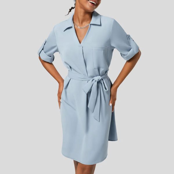 Blue Collared Shirt Dress