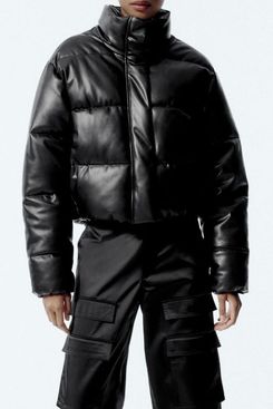 Zara Faux Leather Puffer Jacket