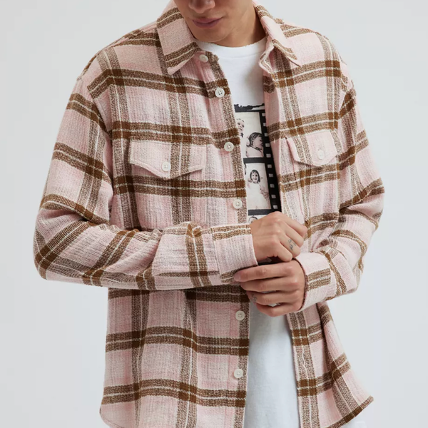 BDG Open Weave Plaid Button-Down Overshirt