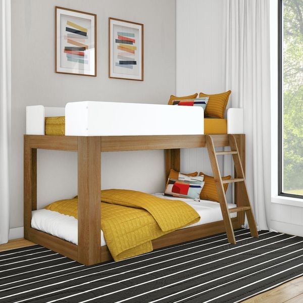 Max & Lily Mid-Century Modern Twin over Twin Low Bunk Bed