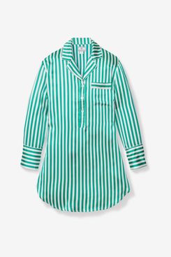 Petite Plume Mulberry Silk Green Stripe Nightshirt