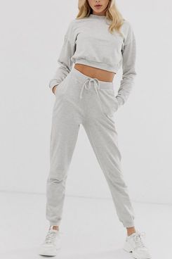 ASOS DESIGN tracksuit cropped sweat / slim jogger with tie