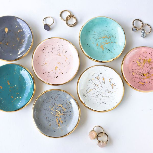 Modern Mud Gold Splatter Paint Ring Dish