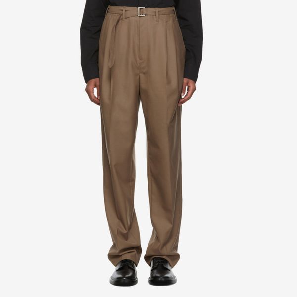 Lemaire Brown Belted Pleat Trousers