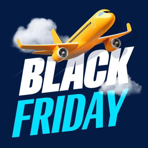 „Black Friday“ logotipas ir lėktuvas