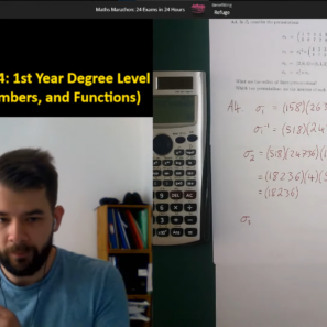 Person doing a livestream next to an image of a calculator