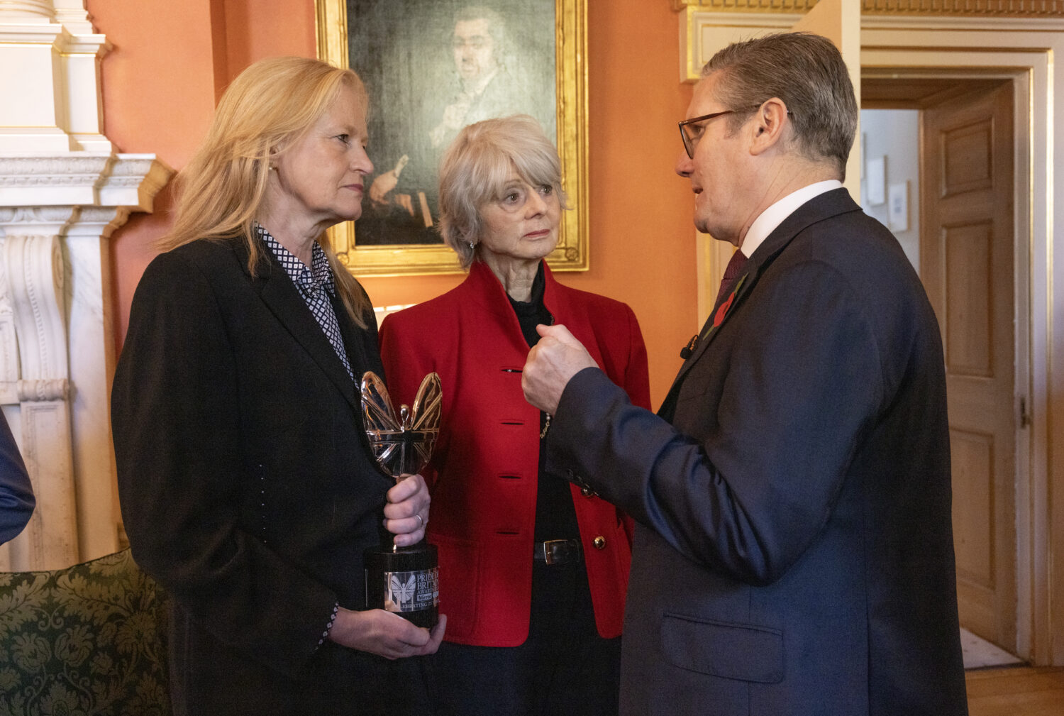 Keir Starmer talking to Diana Parkes and Hetti Barkworth-Nanton winners of the Special Recognition Award 