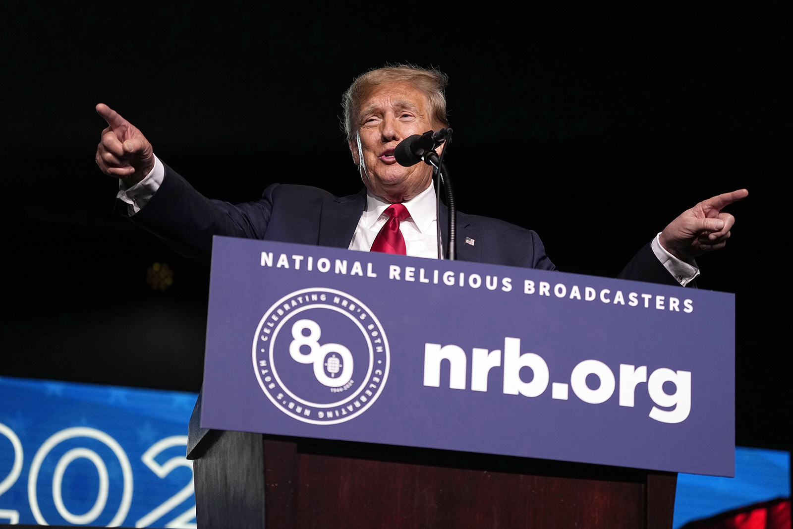 Republican presidential candidate former President Donald Trump speaks at the National Religious Broadcasters convention at the Gaylord Opryland Resort and Convention Center Thursday, Feb. 22, 2024, in Nashville, Tenn. (AP Photo/George Walker IV)