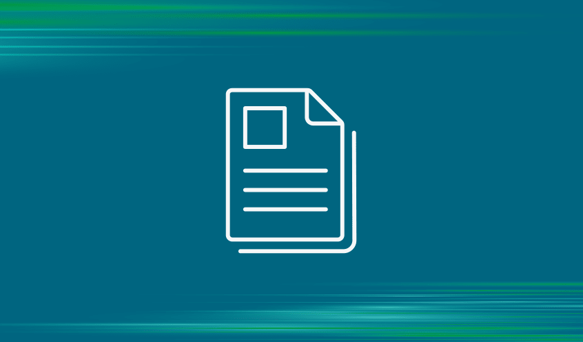 Icon of a document on a blue-green background with green contrails at the top and bottom edges.