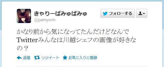 きゃりーぱみゅぱみゅ 「かなり前から気になってたんだけどなんでTwitterみんなは川越シェフの画像が好きなの？」