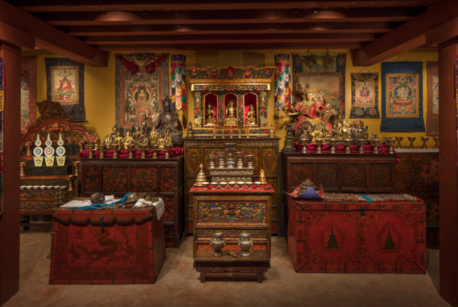 Full view of the Tibetan Buddhist Shrine Room exhibition at it's original home at the Rubin Museum