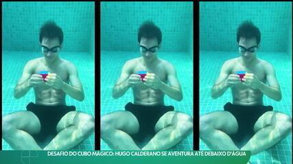 Desafio do cubo mágico: Hugo Calderano se aventura até debaixo d'água