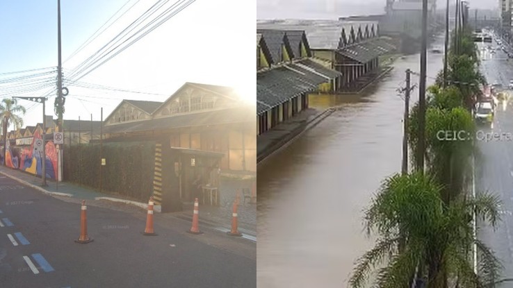 Em Porto Alegre, rio Guaíba transborda e águas invadem o Cais Mauá; veja antes e depois