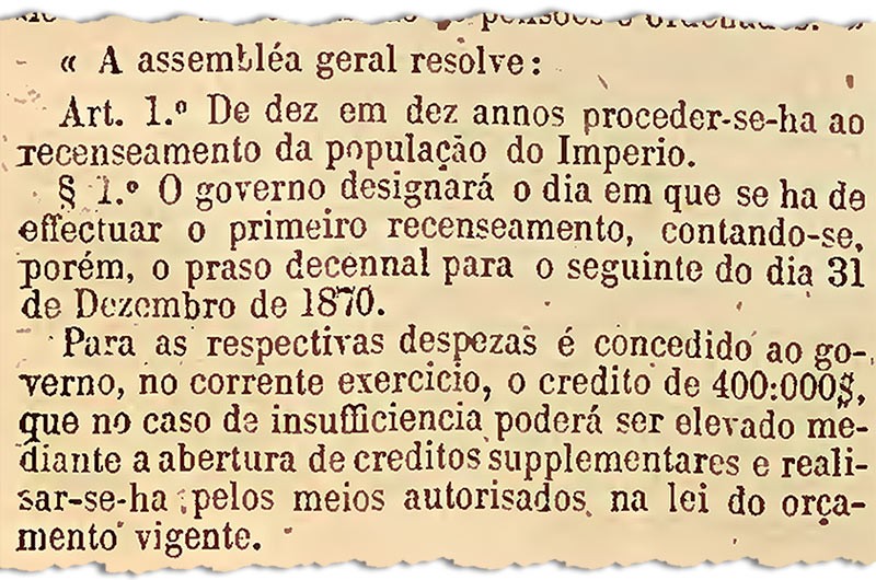 Em 1870, foi aprovado pela Câmara e pelo Senado o projeto de lei que determinava a realização do Censo — Foto: Arquivo Senado