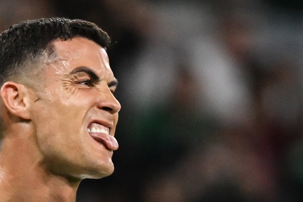 Portugal's forward #07 Cristiano Ronaldo reacts during the Qatar 2022 World Cup Group H football match between South Korea and Portugal at the Education City Stadium in Al-Rayyan, west of Doha on December 2, 2022.
