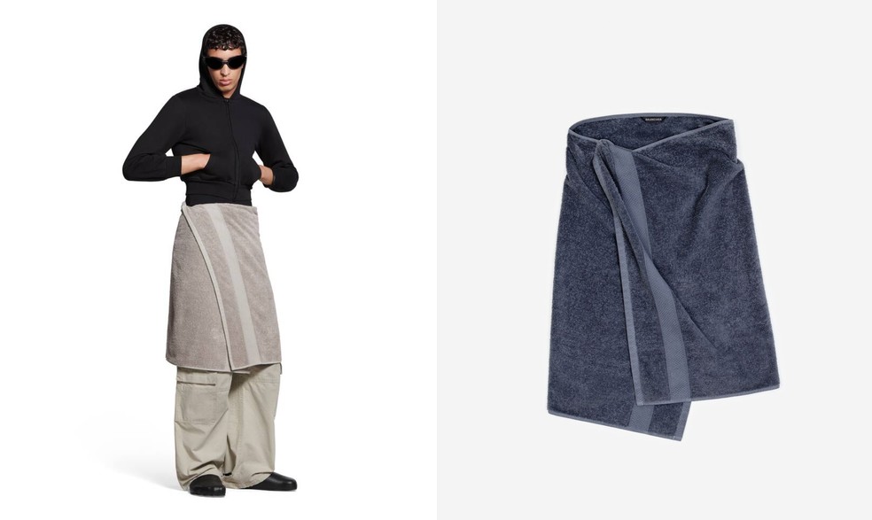 Look da Balenciaga, uma saia em forma de toalha, que custa R$ 4.486 — Foto: Reprodução/Instagram