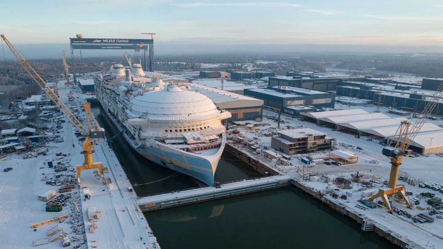 O Icon of the Seas está sendo construído no estaleiro Meyer Turku, na Finlândia — Foto: Divulgação / Royal Caribbean