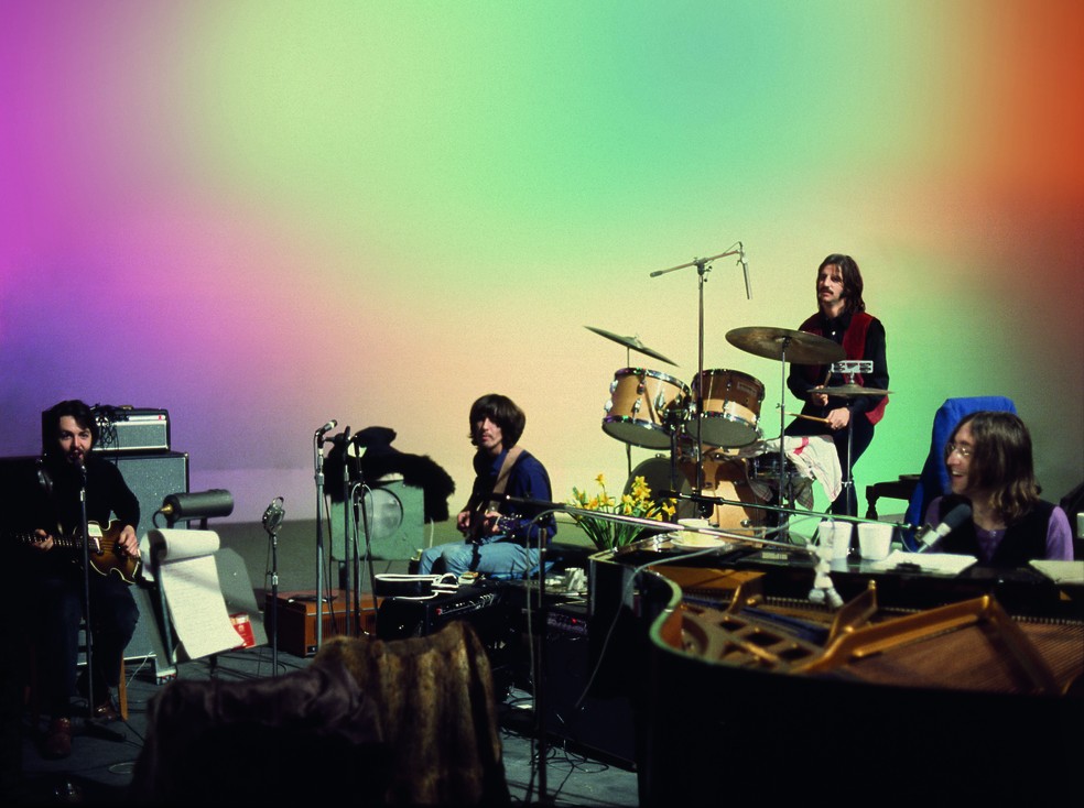 Oa Beatles, durante a gravação do álbum "Lei it be", em 1969 — Foto: Divulgação/Linda McCartney/Apple Corps