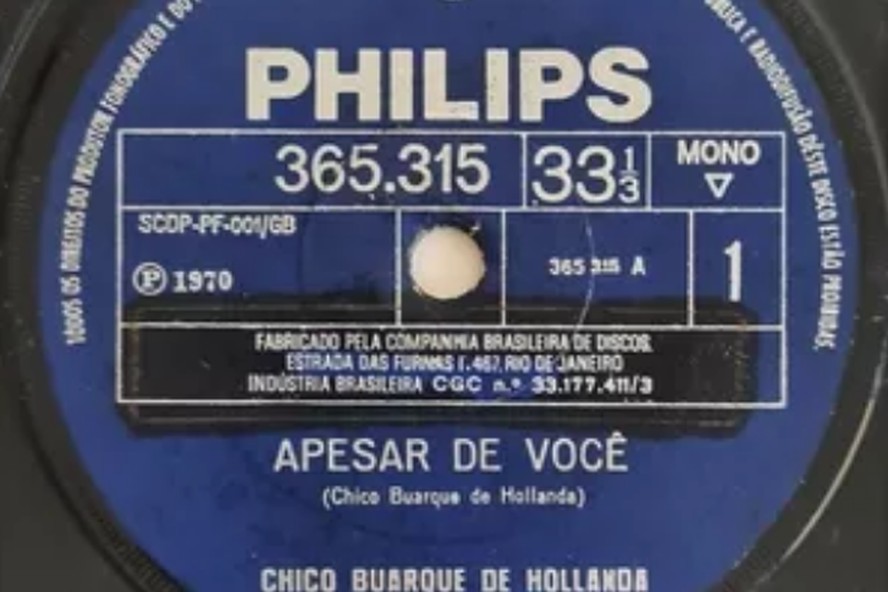 O compacto com a música ''Apesar de você', de 1970