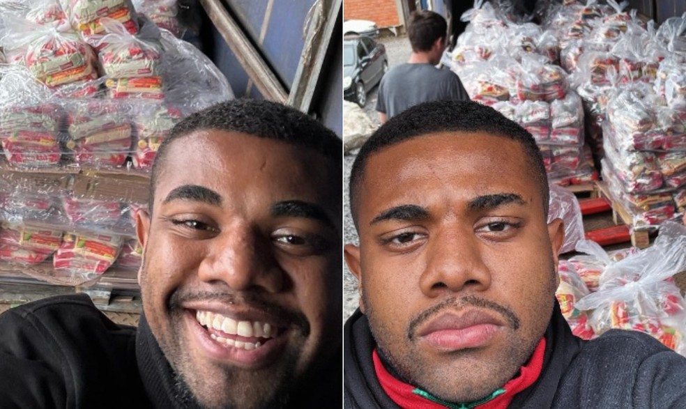 Antes e depois: após receber críticas por aparecer sorrindo no RS, Davi, do BBB 24, muda postura — Foto: Reprodução/Instagram