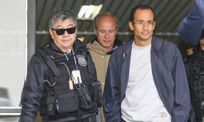 Otávio Marques de Azevedo e Marcelo Odebrecht, presidentes, respectivamente, da Andrade Gutierrez e Odebrecht, presos em 2015. Lava-jato atingiu grandes empreiteiras em junho daquele ano