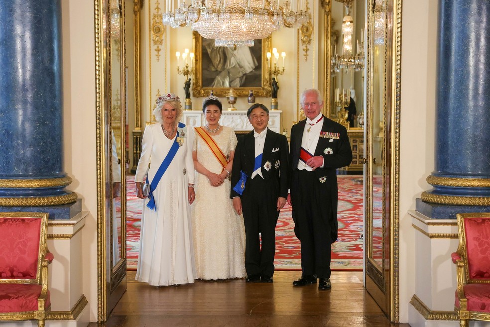 Rainha Camilla, a Imperatriz Masako, o Imperador Naruhito e o Rei Charles III — Foto: Reprodução/Instagram The Royal Family