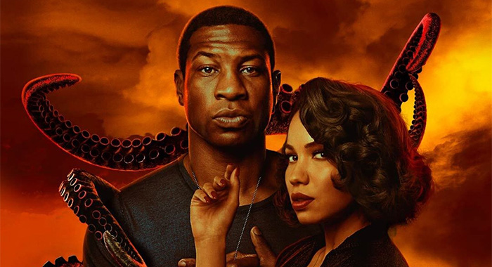 Jonathan Majors and Jurnee Smollett in Lovecraft Country season 1 keyart