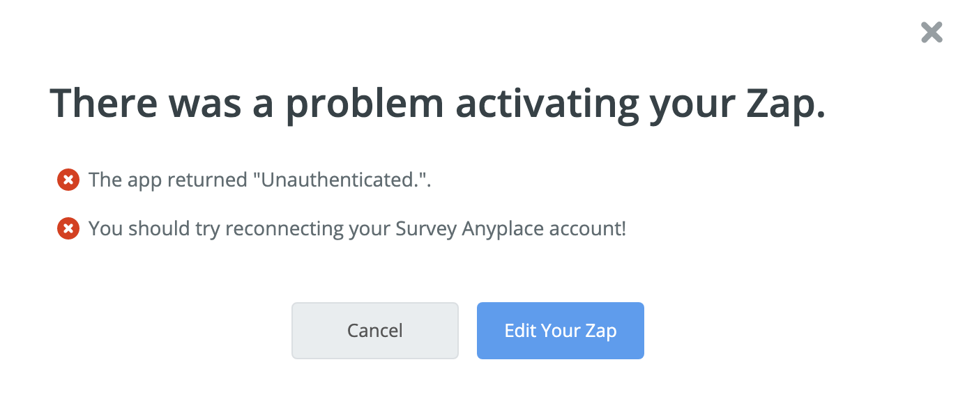 Zapier integration-error from zapier