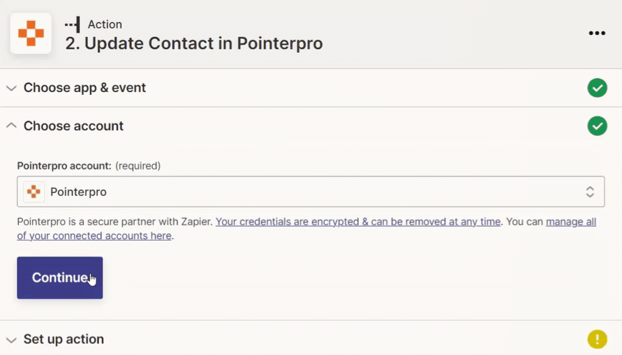 Zapier Integration- Choose a Pointerpro account