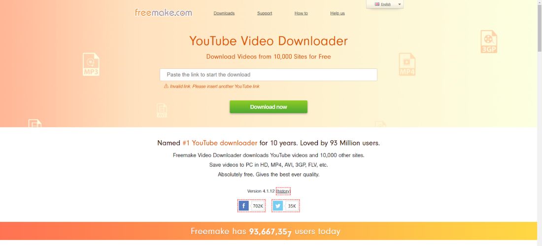 Homepage of Freemake Video Downloader