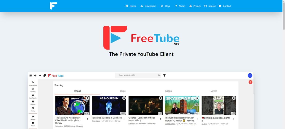 FreeTube homepage