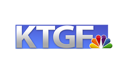 Blue and silver KTGF news station logo