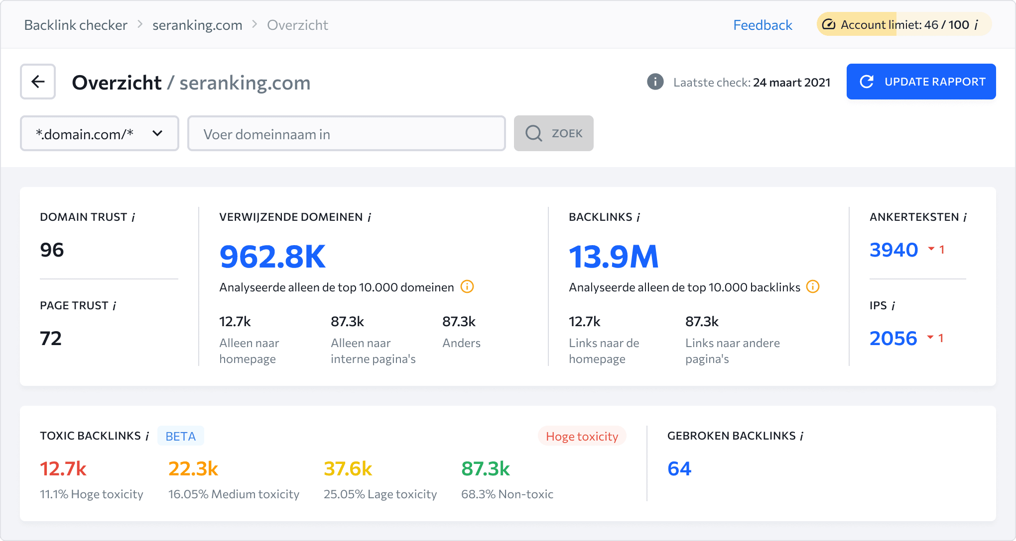 Alle inzichten over backlinks verpakt in één Backlink Checker