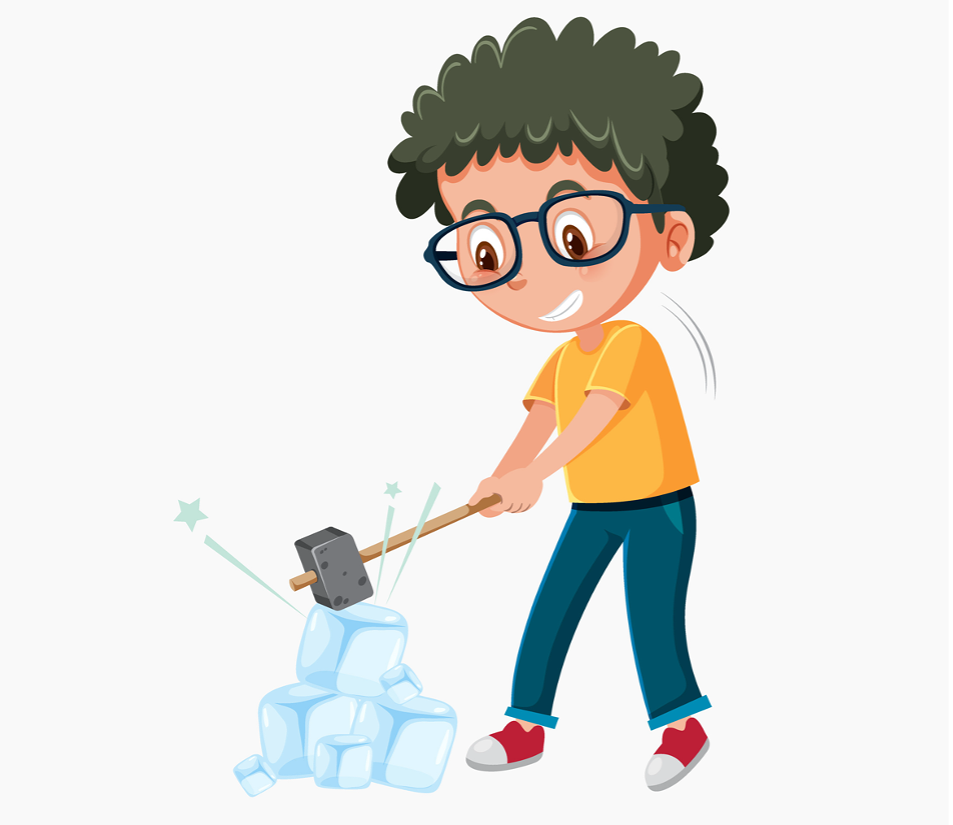 Person hammering blocks of ice