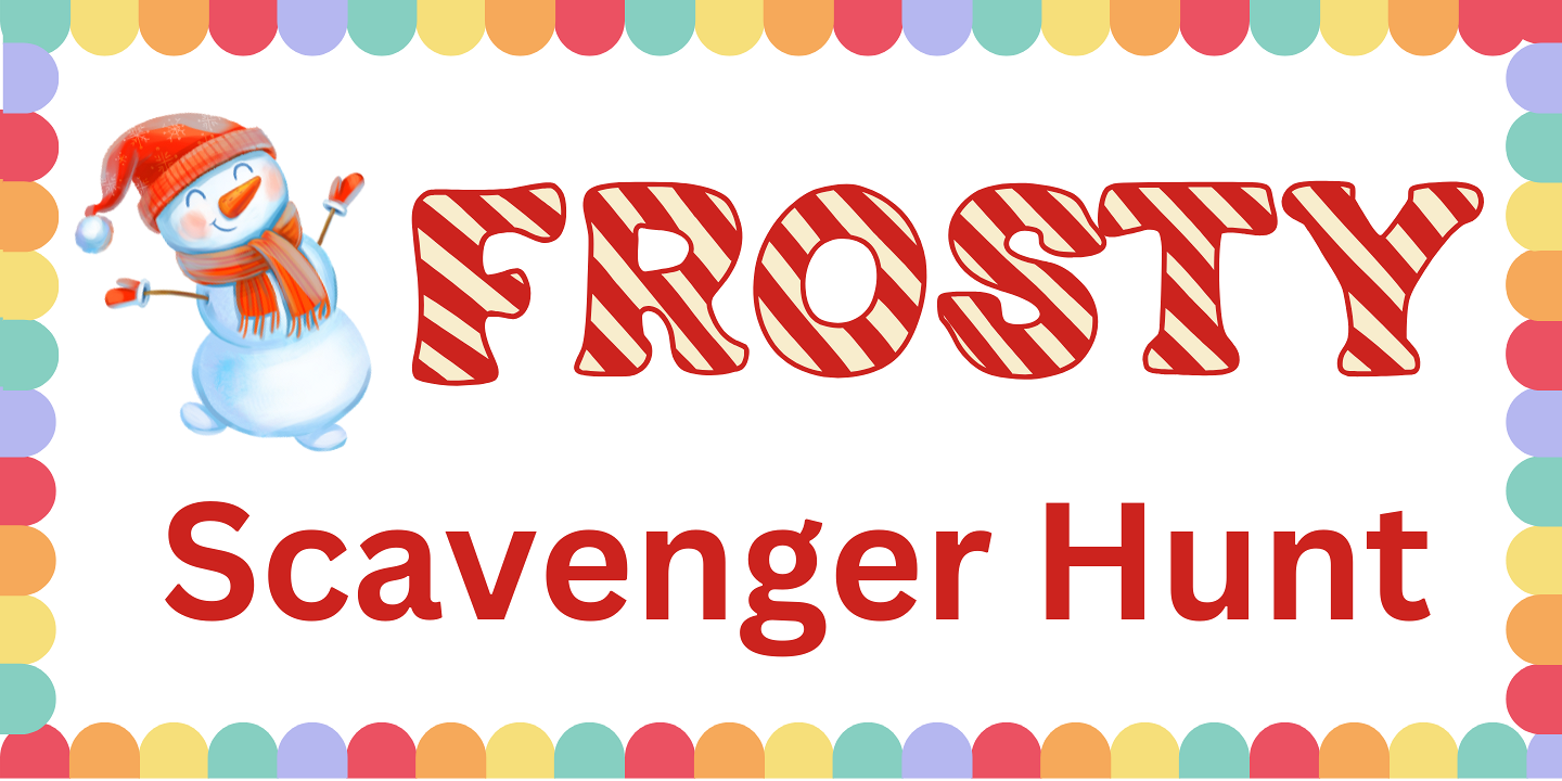 colorful frosty scavenger hunt text