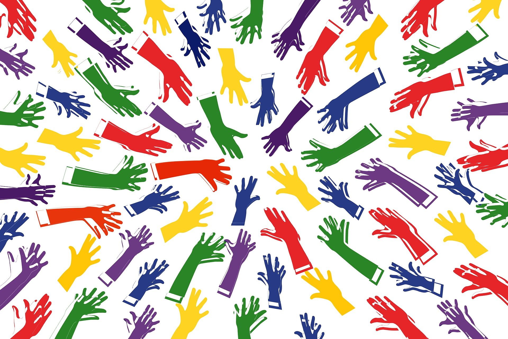 multicolored hands reaching