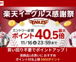 【11/16まで】楽天イーグルス感謝祭。購入額に応じて還元、買い回りしない人も高還元に。ふるさと納税も対象