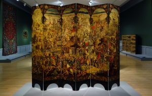 Folding Screen with the Siege of Belgrade (front) and Hunting Scene (reverse), c. 1697-1701, Mexico, oil on wood, inlaid with mother-of-pearl, 229.9 x 275.8 cm (Brooklyn Museum)