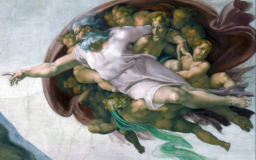 Michelangelo, <em>The Creation of Adam</em>, Ceiling of the Sistine Chapel, 1508–12, fresco (Vatican City, Rome; photo: Jörg Bittner Unna, CC BY 3.0)