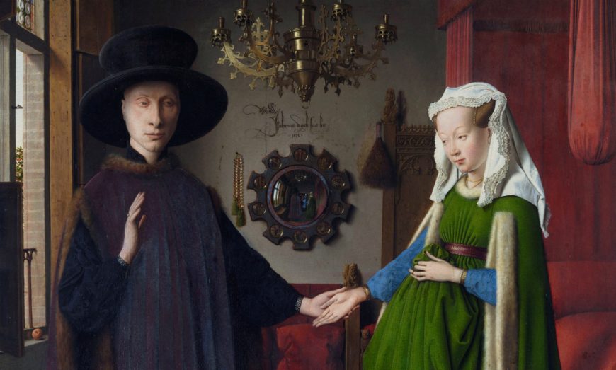 Jan Van Eyck, <em>The Arnolfini Portrait</em>, tempera and oil on wood, 1434, 82.2 x 60 cm (National Gallery, London)