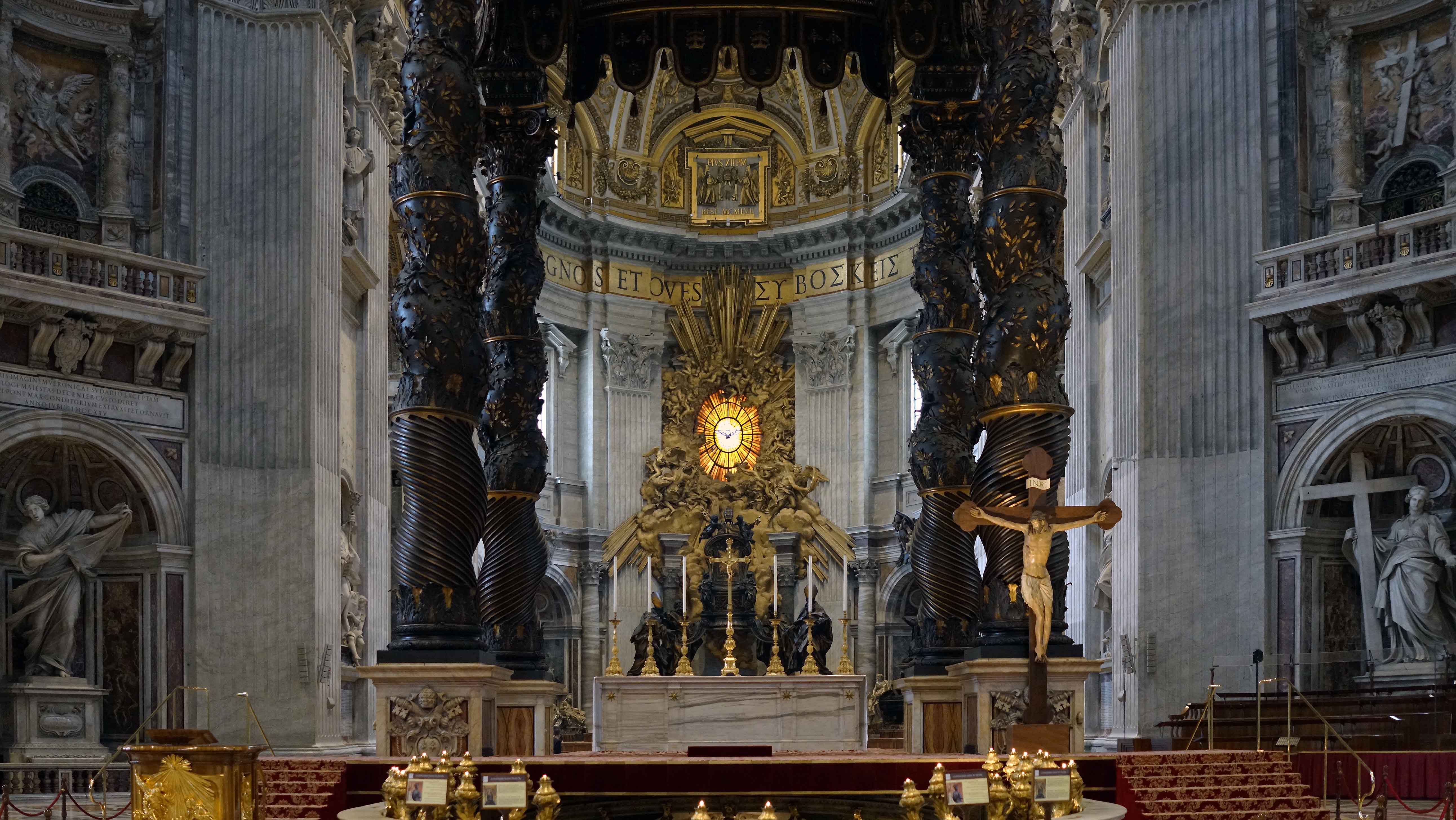 Gian Lorenzo Bernini, Baldacchino, 1624-33, 100′ high, gilded bronze (Saint Peter’s Basilica, Vatican City, Rome)