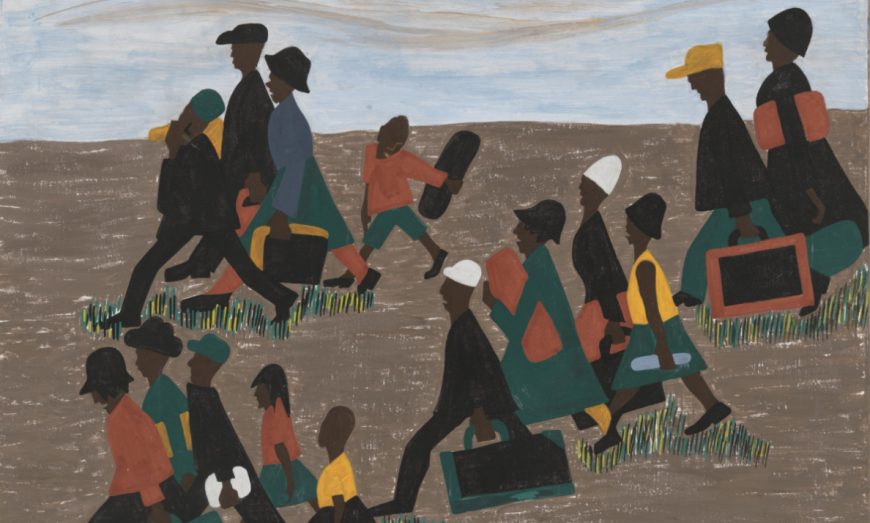 Jacob Lawrence, <em>The Migration Series</em>, 1940–41, 60 panels, tempera on hardboard (even numbers at The Museum of Modern Art, New York, odd numbers at the Phillips Collection, Washington D.C.)