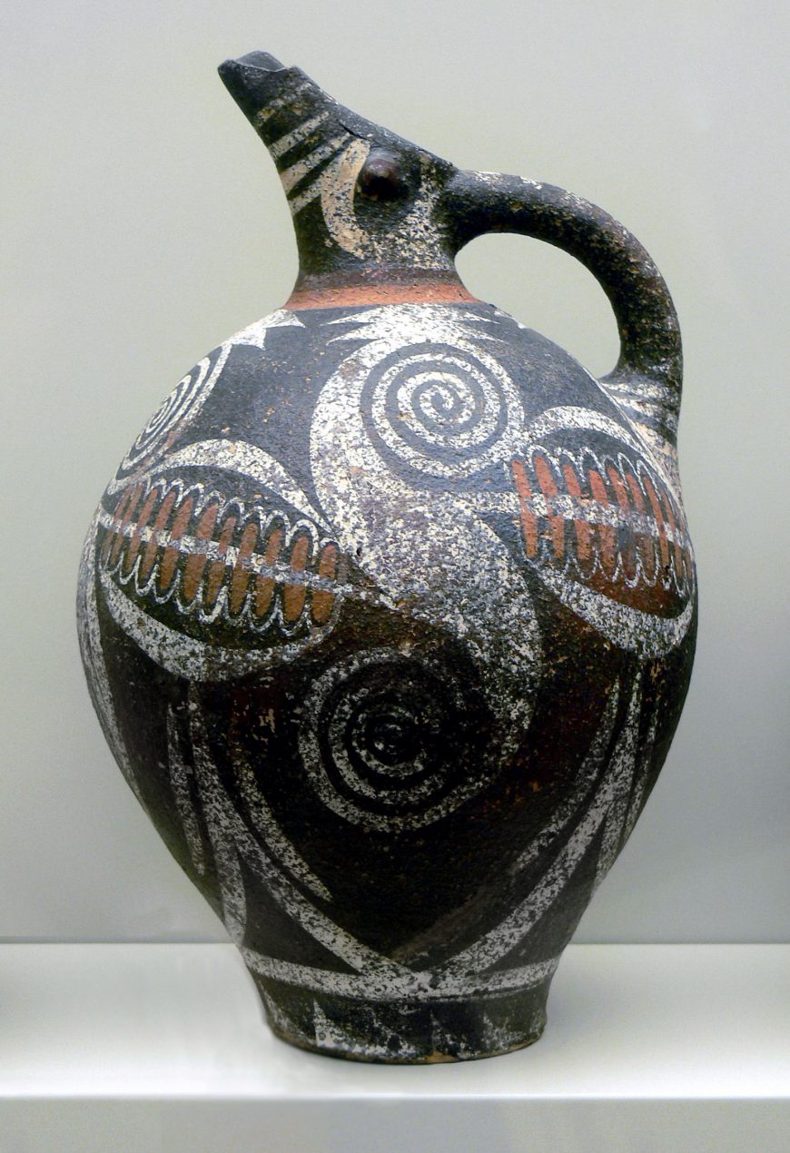 Kamares ware jug from Phaistos, c. 2000-1900 B.C.E., 27 cm (Archaeological Museum of Heraklion, photo: Wolfgang Sauber, CC BY-SA 3.0)