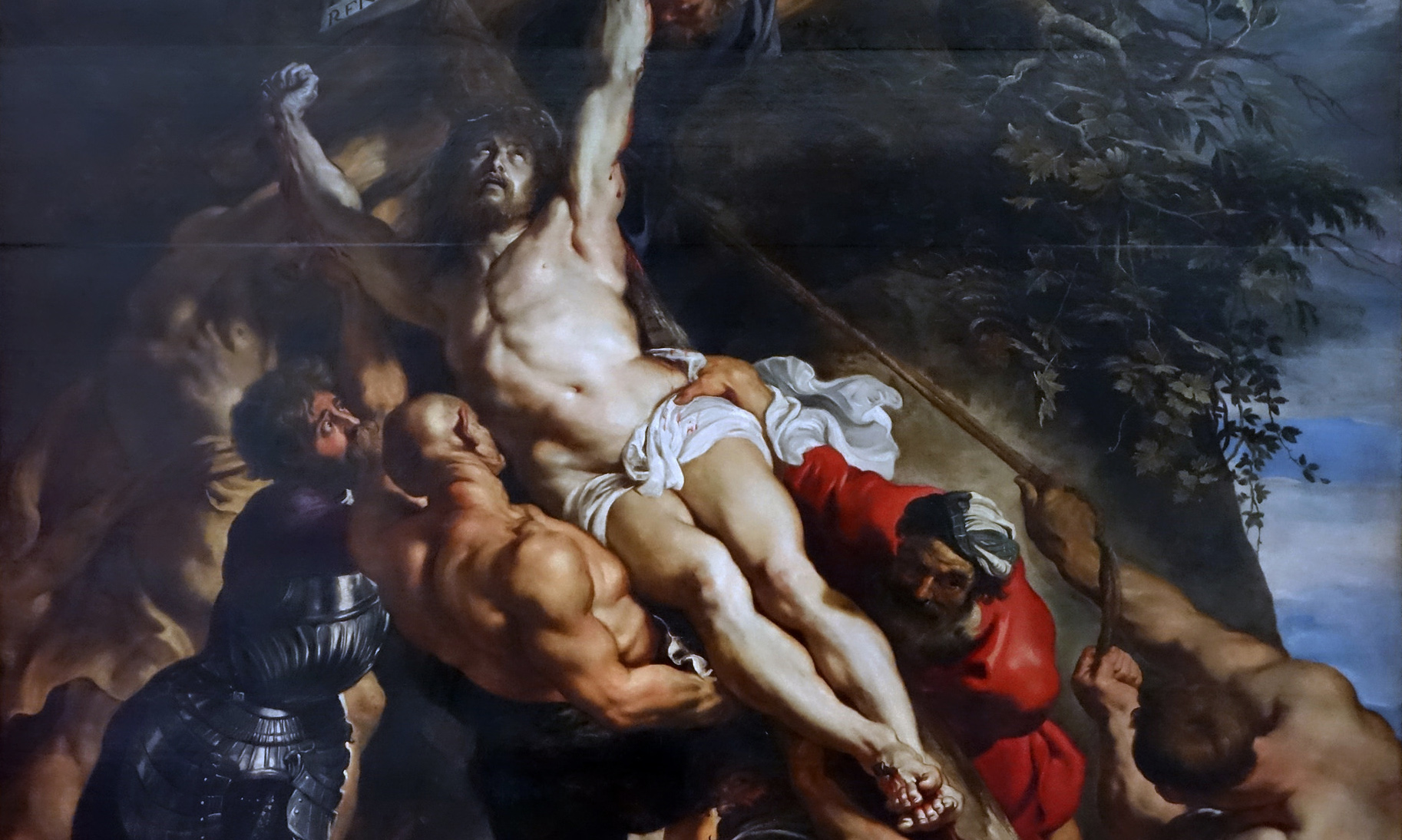 Peter Paul Rubens, Elevation of the Cross, from Saint Walburga, 1610, oil on wood, center panel: 15′ 1-7/8″ x 11′ 1-1/2″ (now in Antwerp Cathedral)