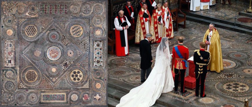 Cosmati paving, Westminster Abbey (left), marriage of the Duke and Duchess of Cambridge (right)