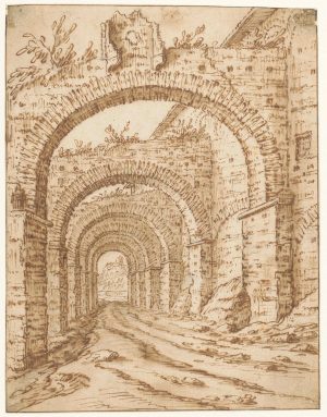 Tobias Verhaecht, The Clivus Scauri in Rome, chalk, graphite and ink on paper, 22 x 17.1 cm (Rijksmuseum)