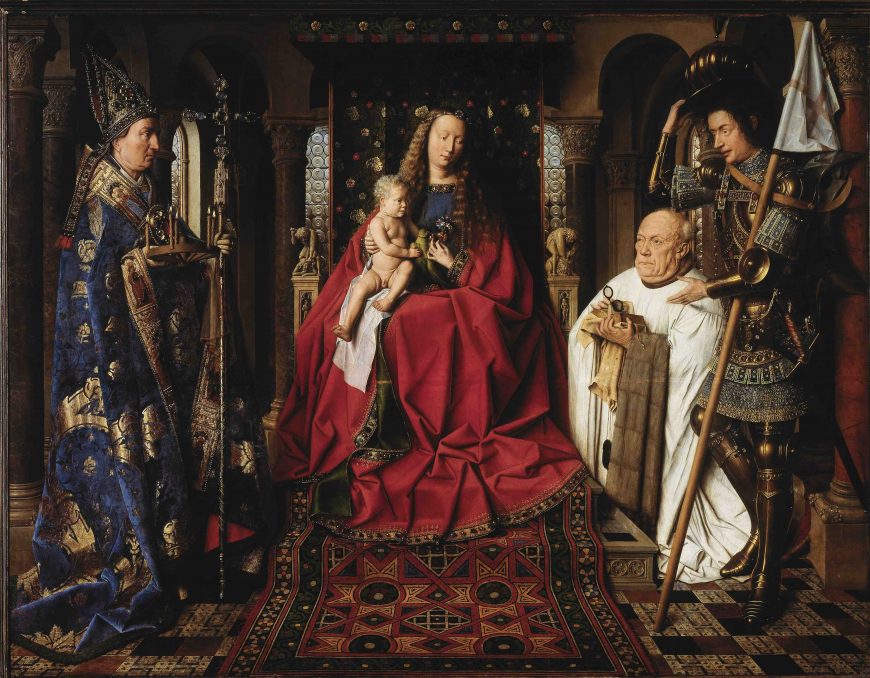 Jan van Eyck, Madonna with Canon van der Paele, 1436, oil on panel, 160 x 124.5 cm (Museum: Groeninge Museum Bruges)