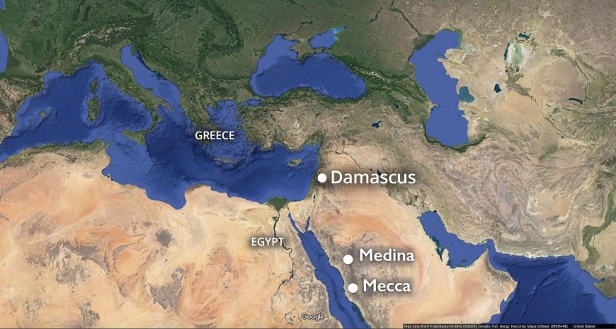 Map showing location of Damascus (underlying map © Google)