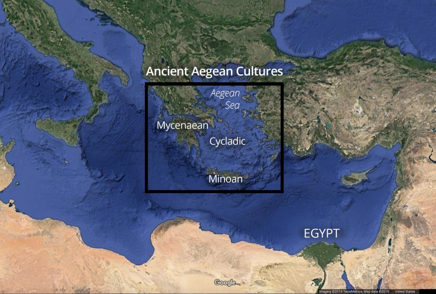 Map of Ancient Aegean cultures (underlying map © Google)