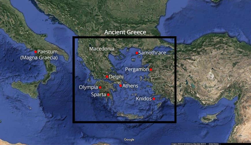 Map of Ancient Greece (underlying map © Google)